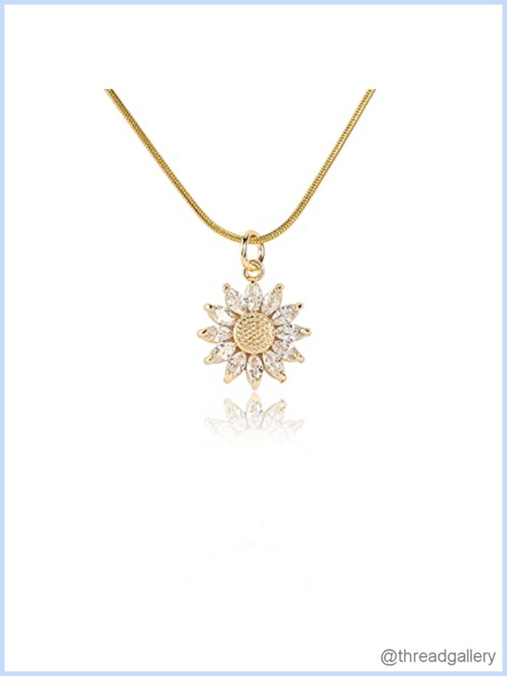14K Gold Plated Sunflower Necklace CZ Pendant 16+4 Extender
